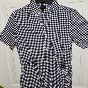 J. Crew Navy and White Gingham Blouse